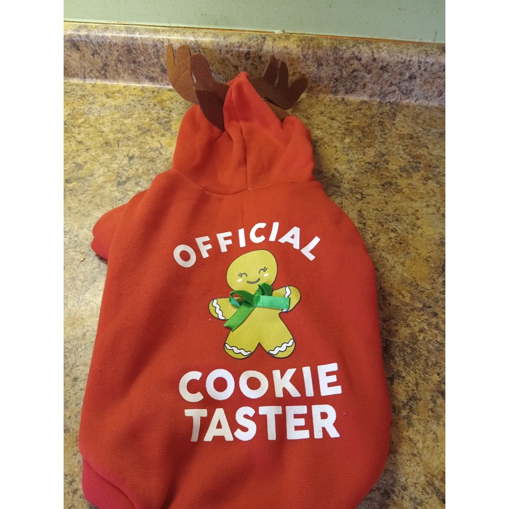 Official Cookie Taster Red Pet Hoodie Reindeer Antlers Christmas Medium TB7364